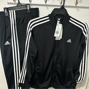 Adidas Women’s Size Large Black/White Striped Jacket and Pants Set. Brand New